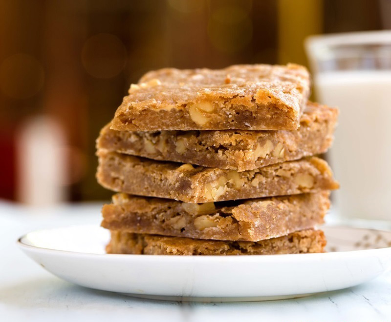 Stack of salted caramel cafe vegan blondies recipe