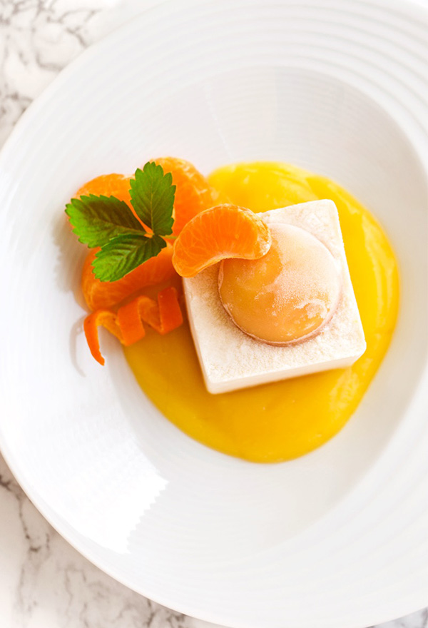 vegan orange creamsicle semifreddo dessert on plate
