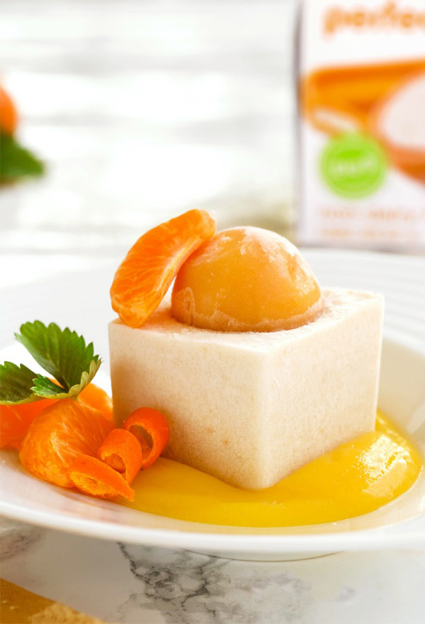 vegan orange creamsicle semifreddo dessert on plate