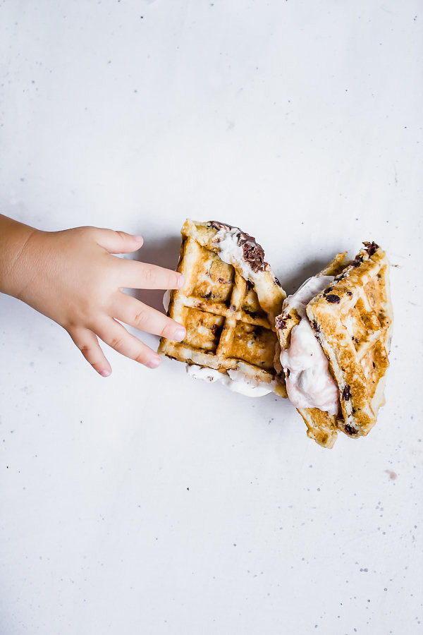 Kid Grabbing Vegan Chocolate Chip Waffle Ice Cream Sandwiches